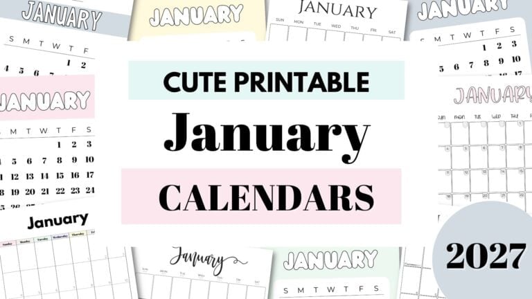 January 2027 Cute Free Printable Calendars by SaturdayGift