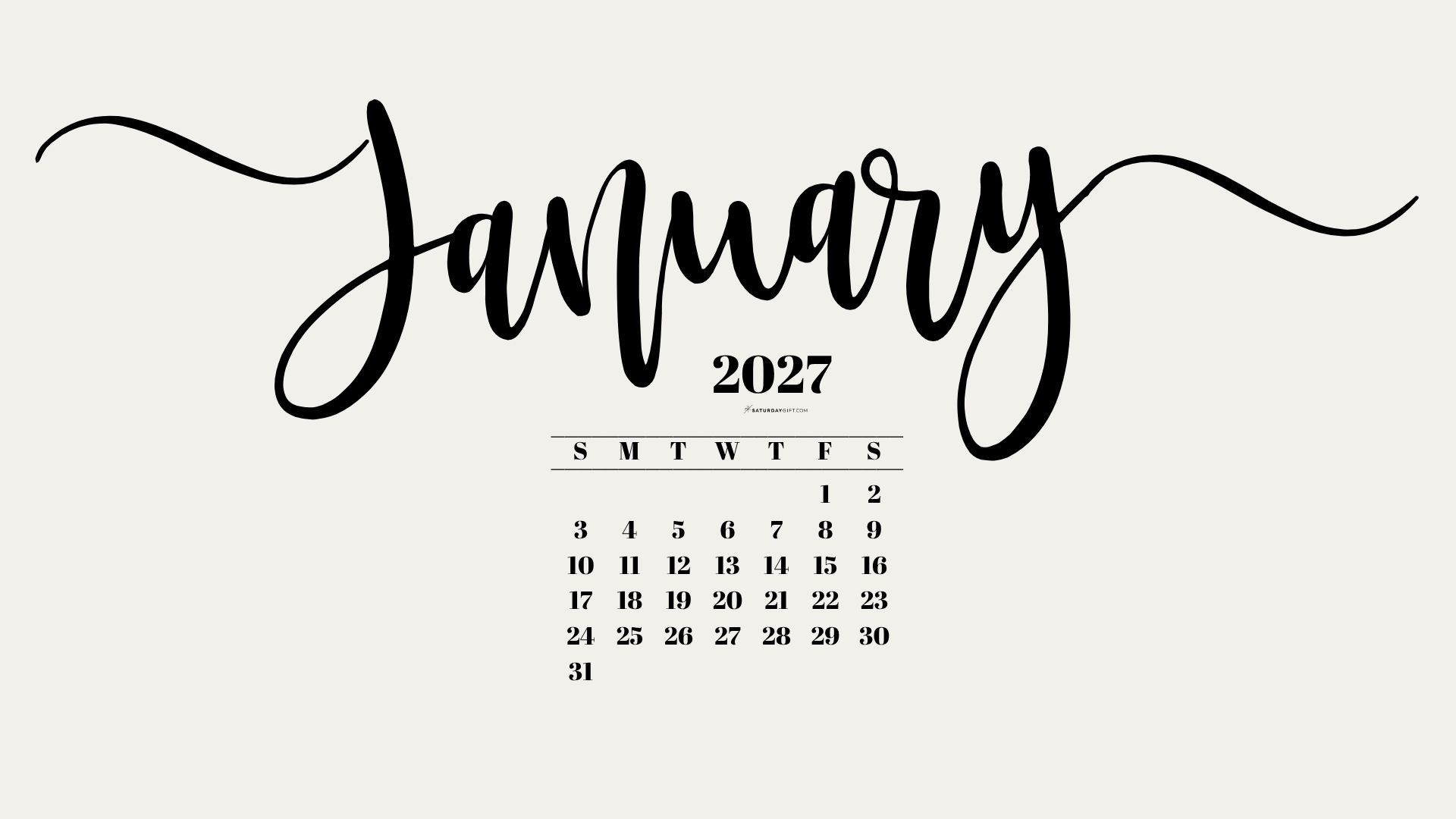 January 2027 Desktop Background Wallpaper - Beige | SaturdayGift