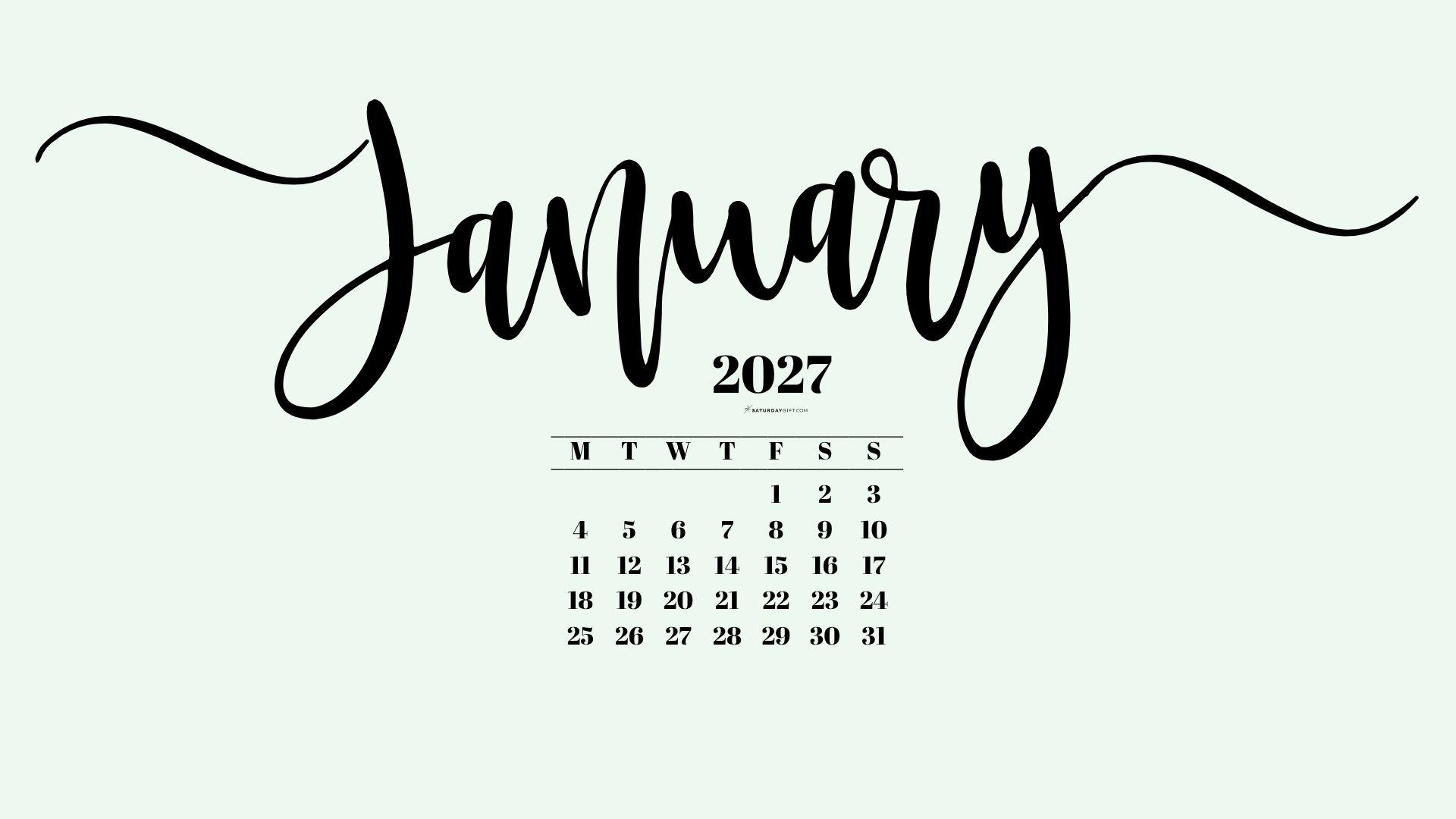 January 2027 Desktop Background Wallpaper - Green | SaturdayGift