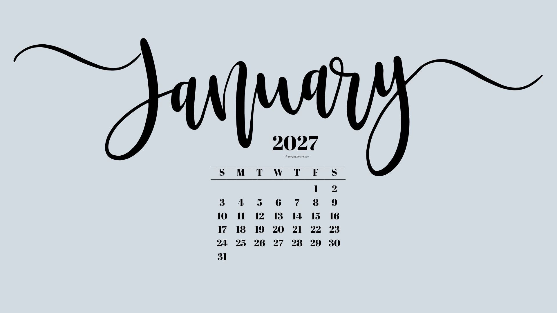 January 2027 Desktop Background Wallpaper - Grey | SaturdayGift