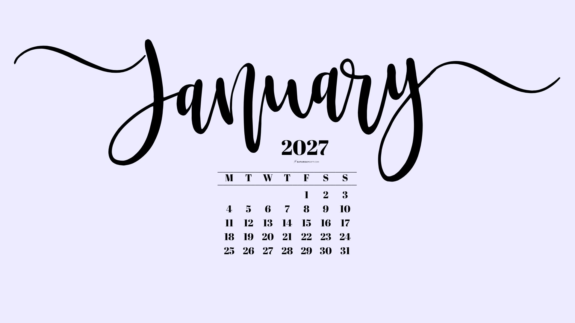 January 2027 Desktop Background Wallpaper - Lilac | SaturdayGift