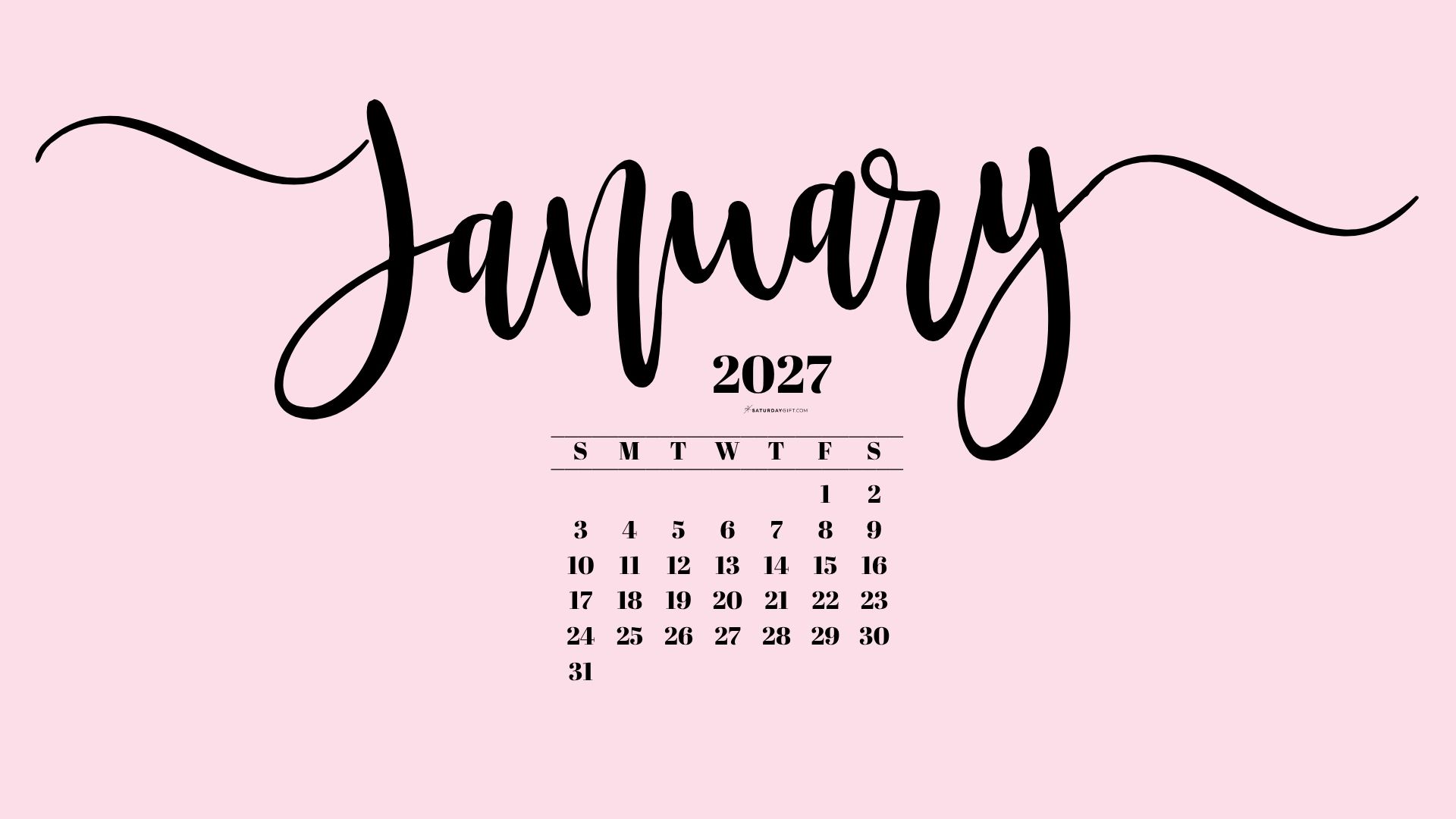 January 2027 Desktop Background Wallpaper - Pink | SaturdayGift