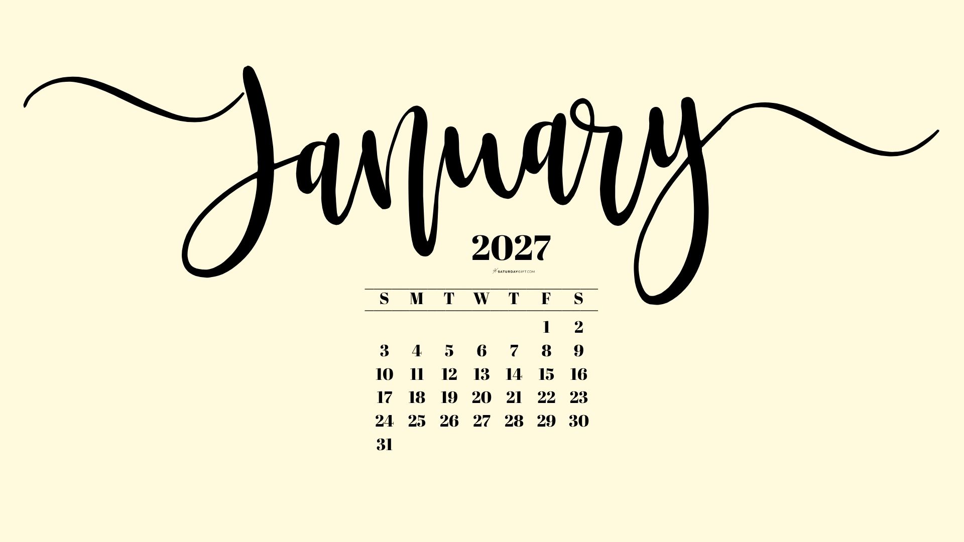 January 2027 Desktop Background Wallpaper - Yellow | SaturdayGift