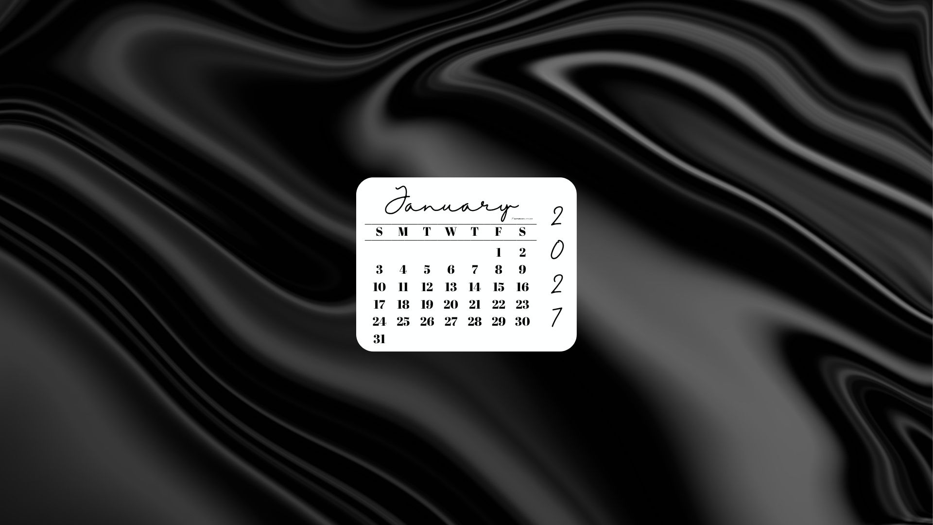 January 2027 Desktop Wallpaper Background - Black Satin | SaturdayGift