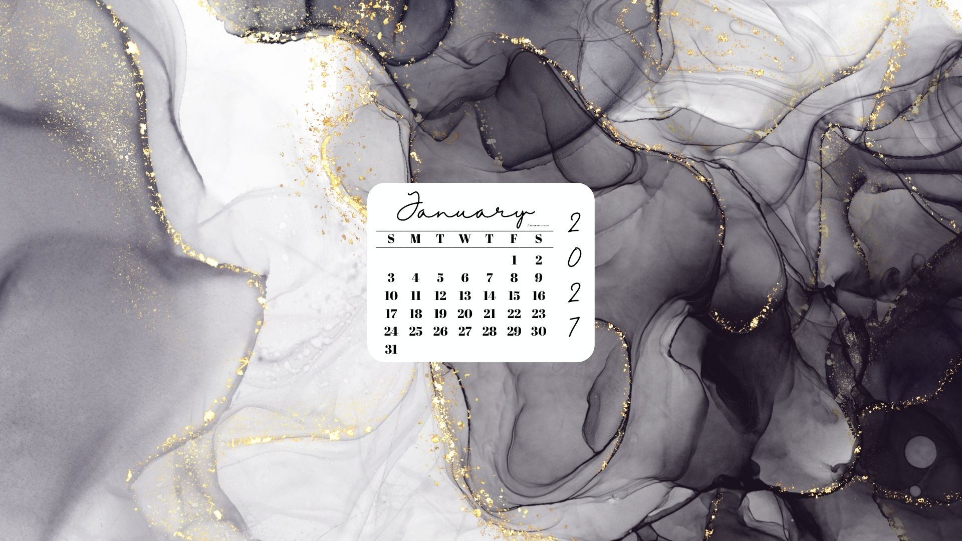 January 2027 Desktop Wallpaper Background - Grey & Gold | SaturdayGift
