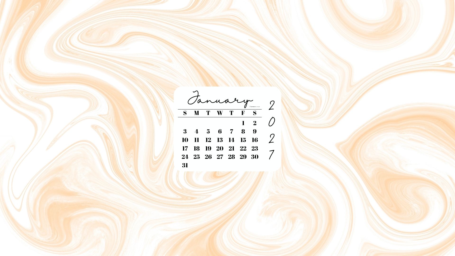January 2027 Desktop Wallpaper Background - Light Marble | SaturdayGift