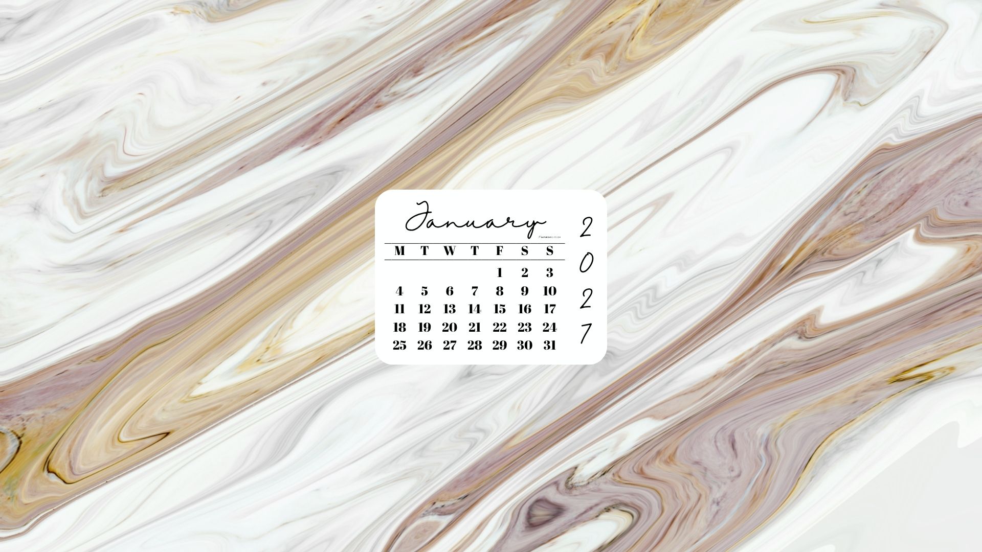January 2027 Desktop Wallpaper Background - Marble | SaturdayGift
