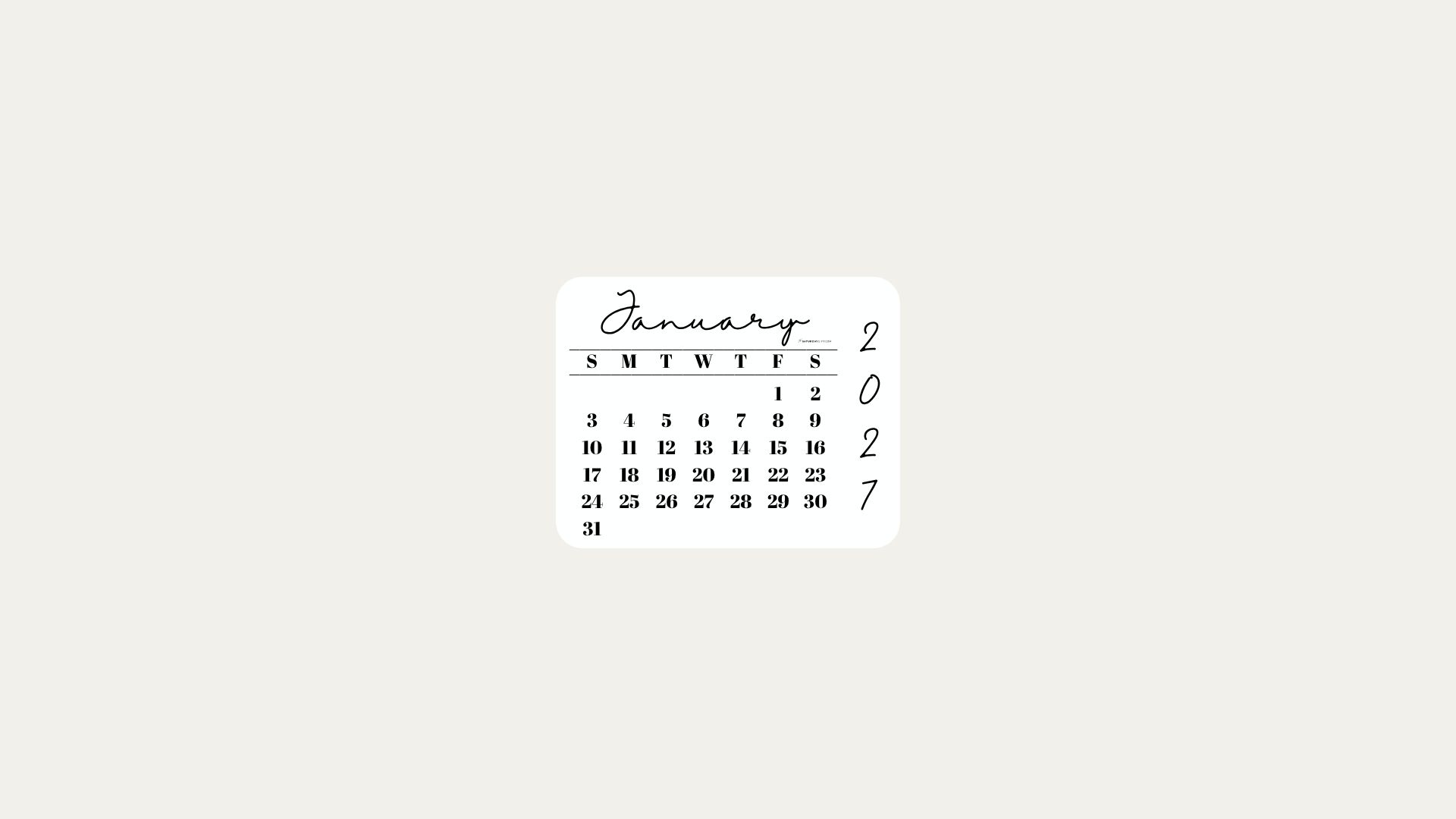 January 2027 Desktop Wallpaper Background - Minimal Beige | SaturdayGift