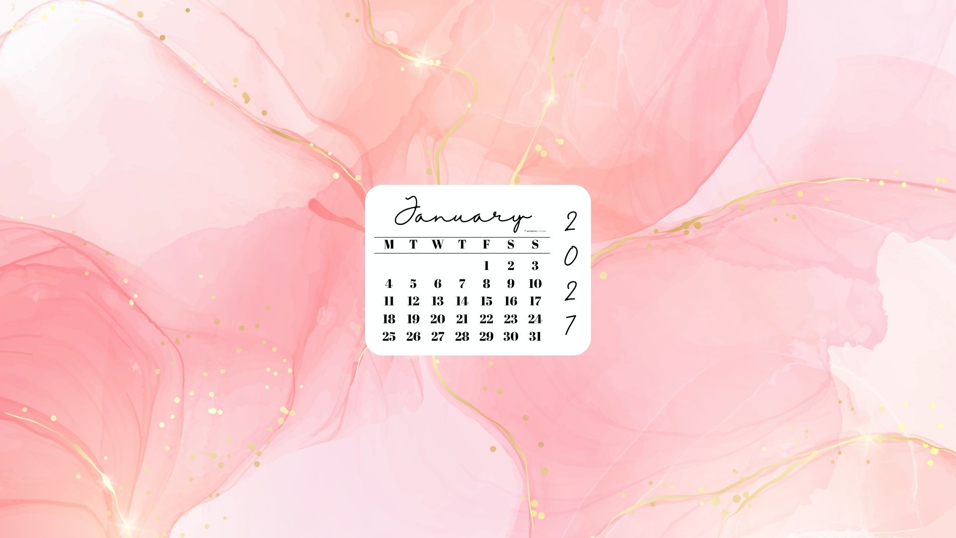 January 2027 Desktop Wallpaper Background - Peach & Gold | SaturdayGift