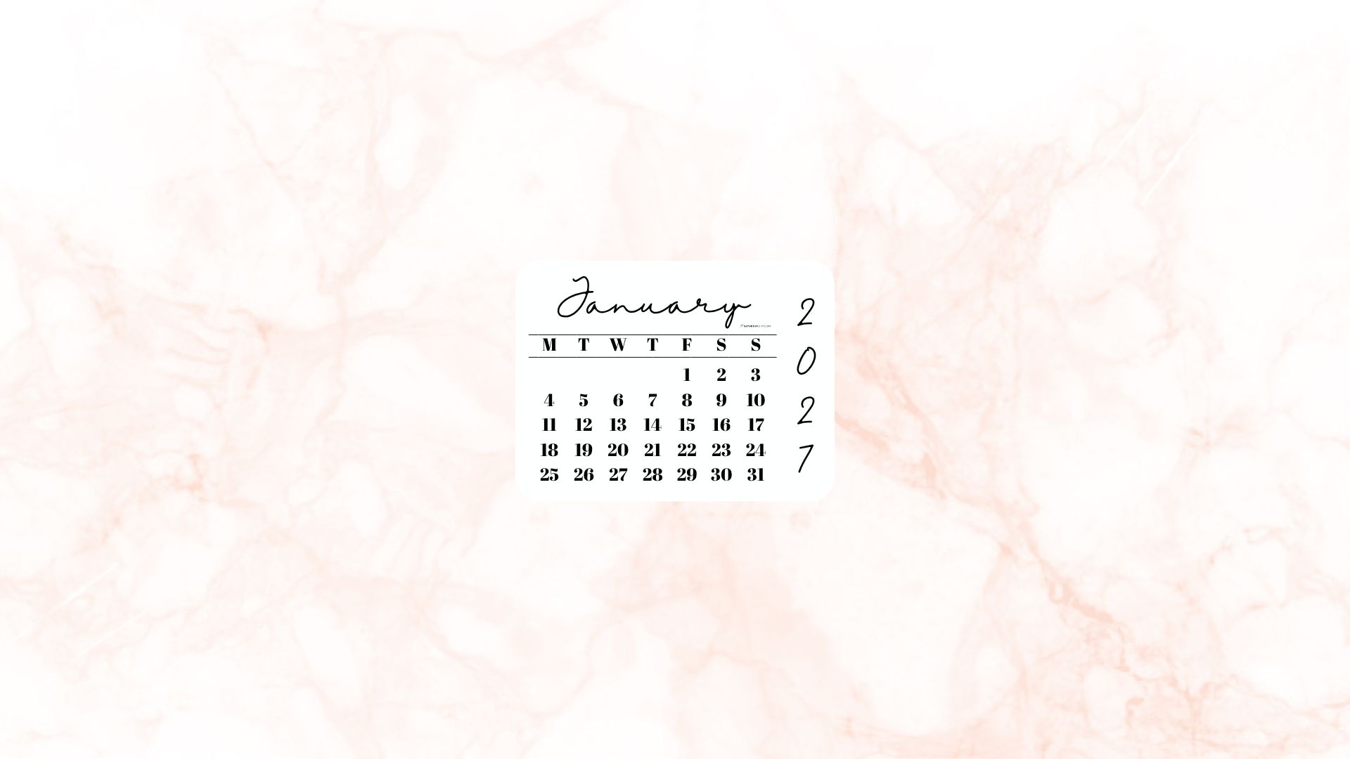January 2027 Desktop Wallpaper Background - Peach | SaturdayGift