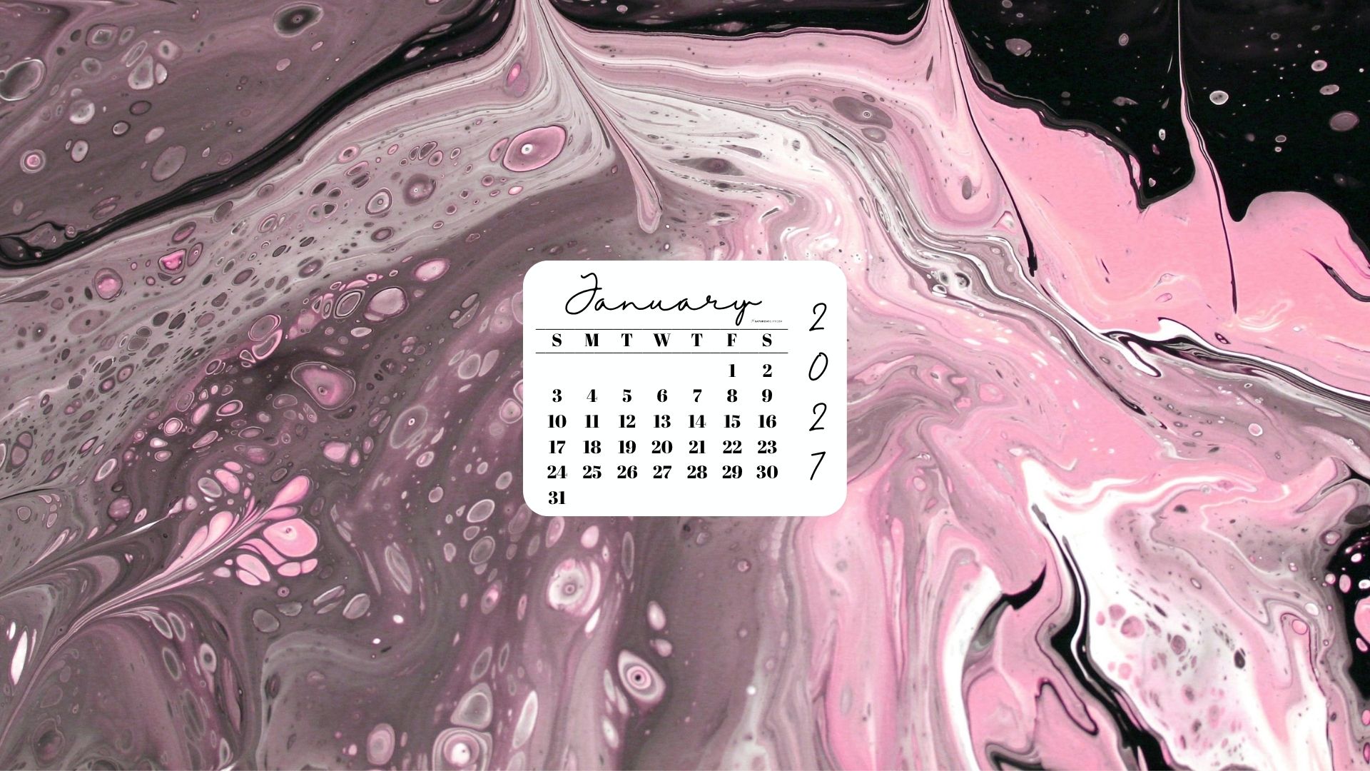 January 2027 Desktop Wallpaper Background - Pink & Black | SaturdayGift