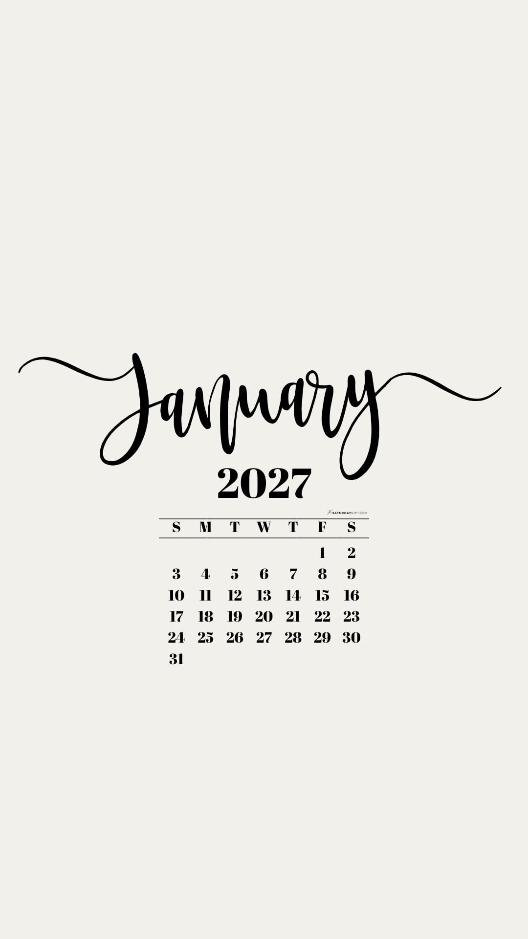 January 2027 Phone Background Wallpaper - Beige | SaturdayGift