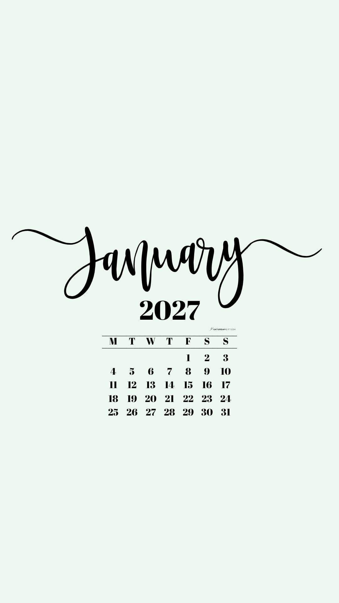 January 2027 Phone Background Wallpaper - Green | SaturdayGift