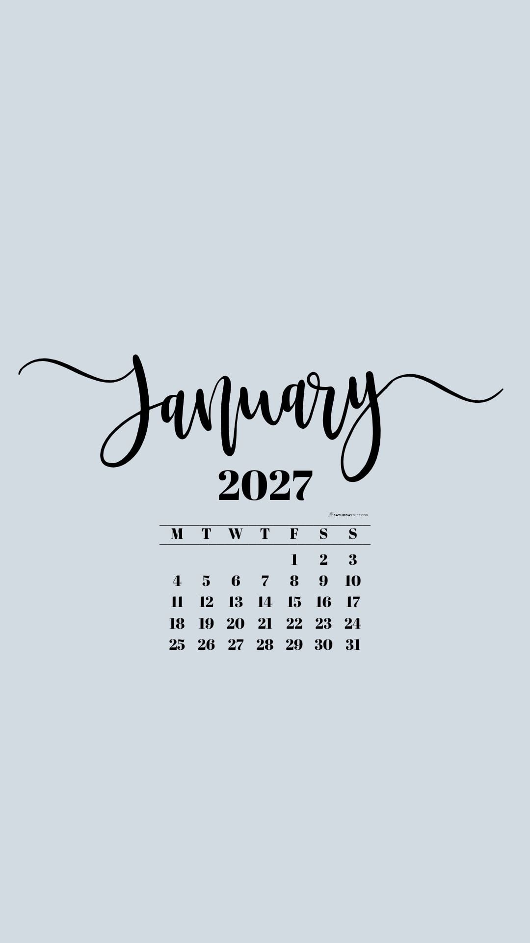 January 2027 Phone Background Wallpaper - Grey | SaturdayGift