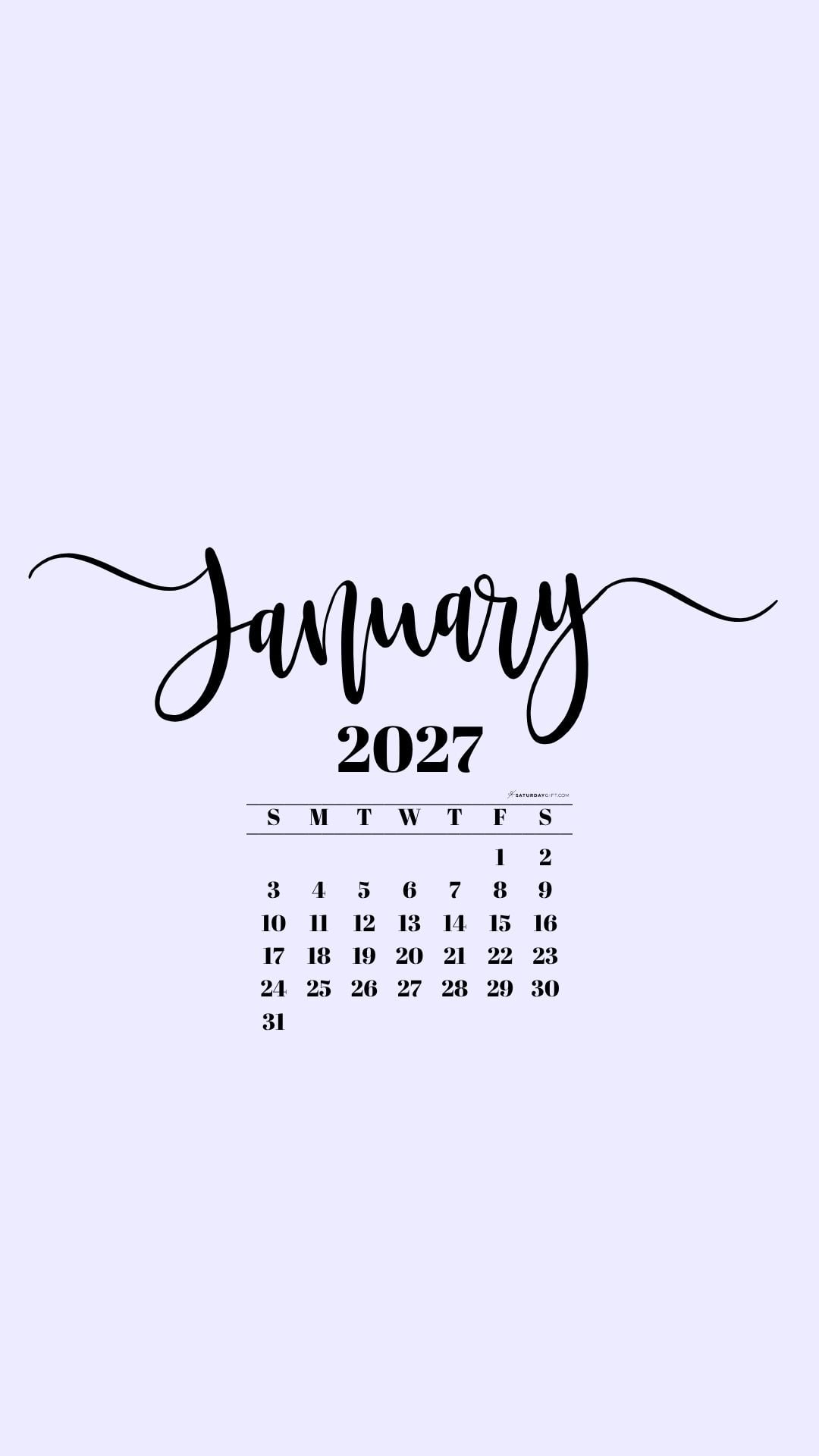 January 2027 Phone Background Wallpaper - Lilac | SaturdayGift