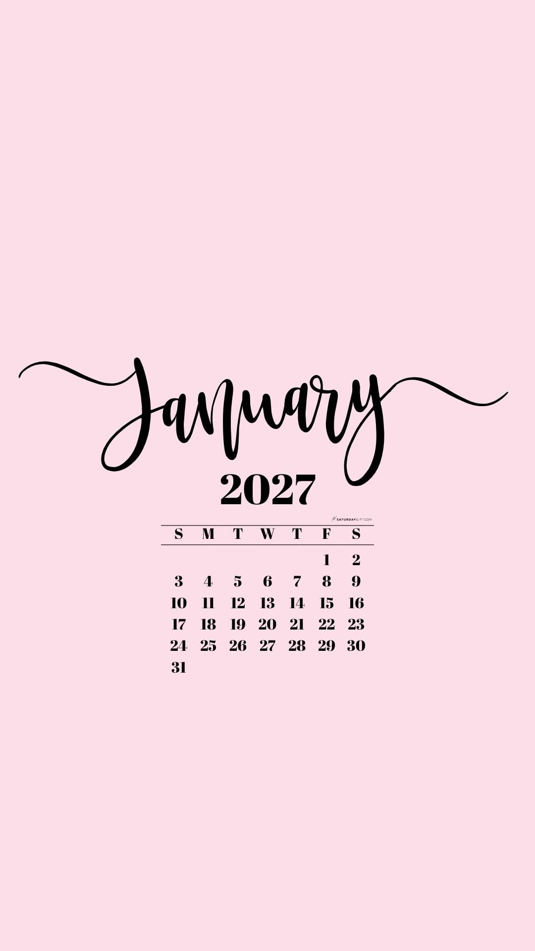 January 2027 Phone Background Wallpaper - Pink | SaturdayGift