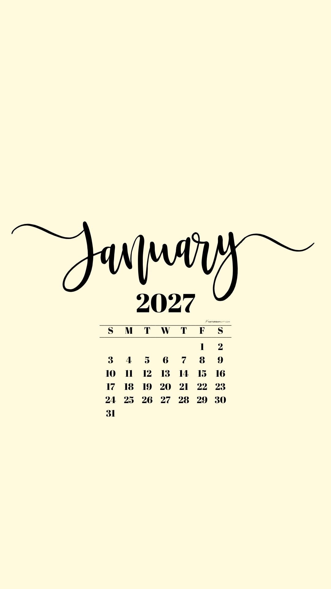 January 2027 Phone Background Wallpaper - Yellow | SaturdayGift