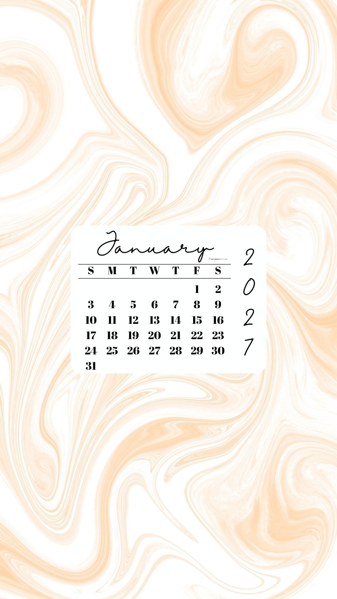 January 2027 Phone Wallpaper Background - Light Marble | SaturdayGift