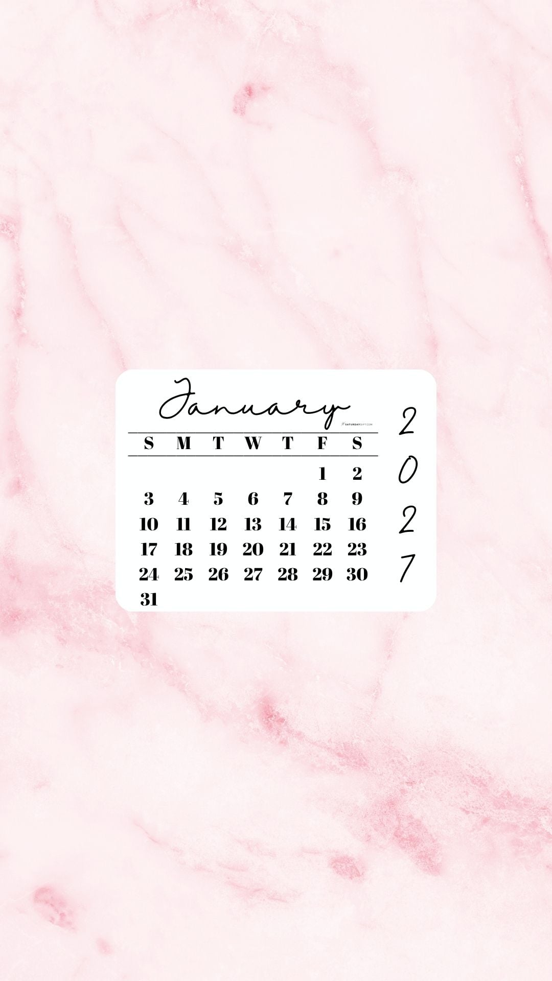 January 2027 Phone Wallpaper Background - Light Rose | SaturdayGift