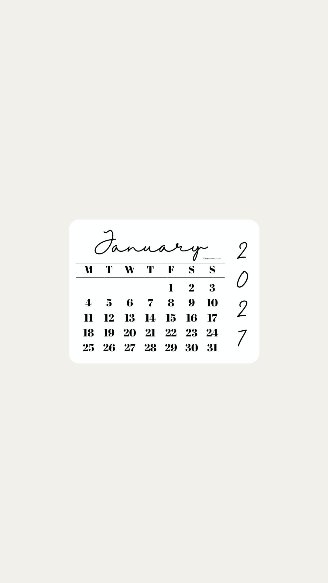 January 2027 Phone Wallpaper Background - Minimal Beige | SaturdayGift