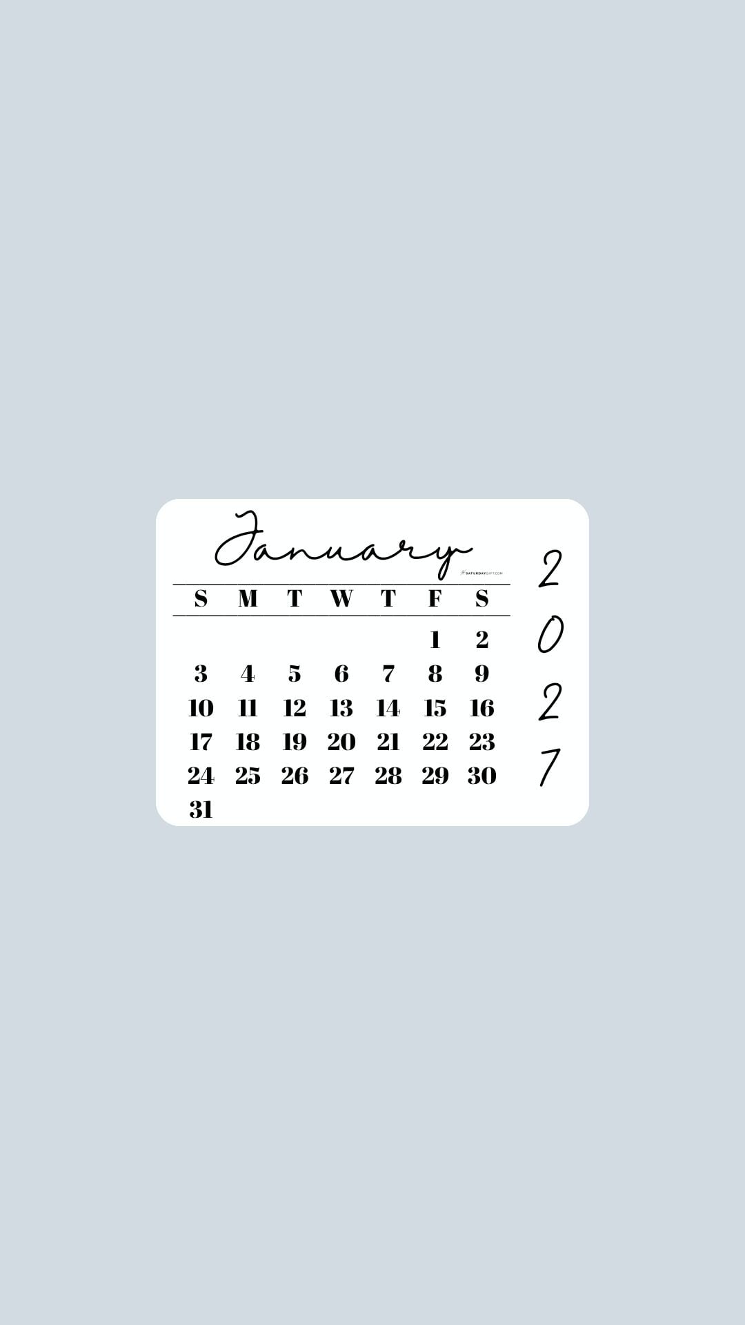 January 2027 Phone Wallpaper Background - Minimal Grey | SaturdayGift