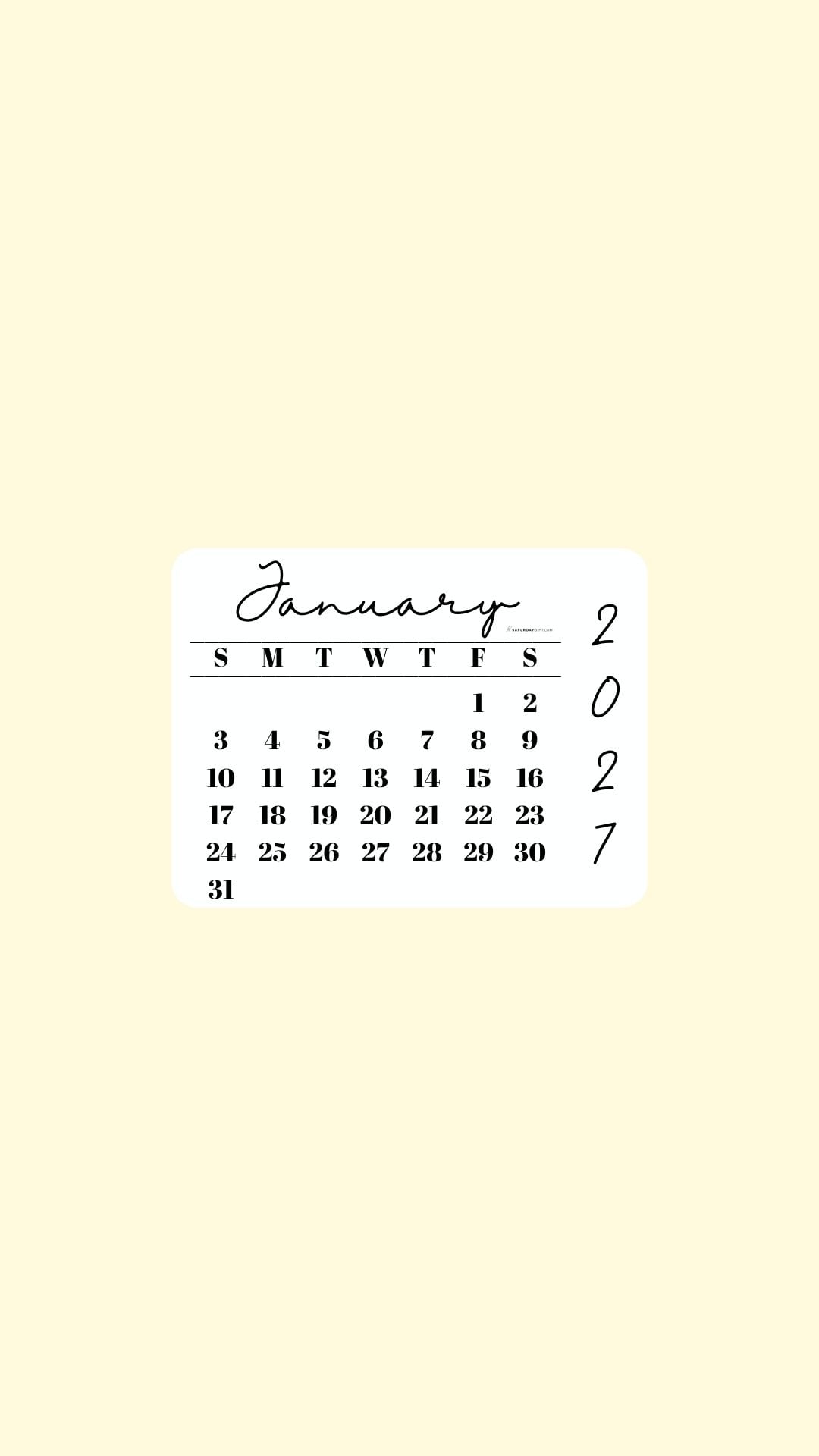 January 2027 Phone Wallpaper Background - Minimal Yellow | SaturdayGift