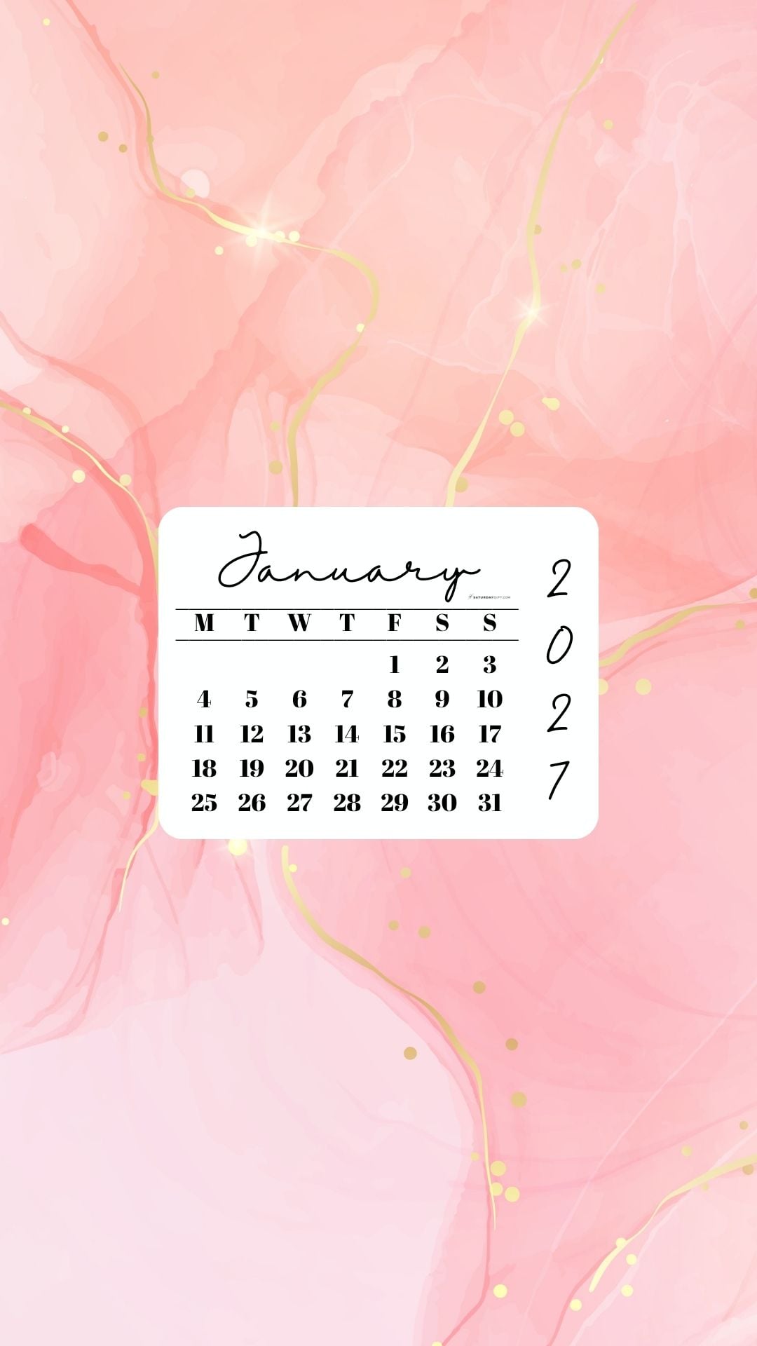 January 2027 Phone Wallpaper Background - Peach & Gold | SaturdayGift