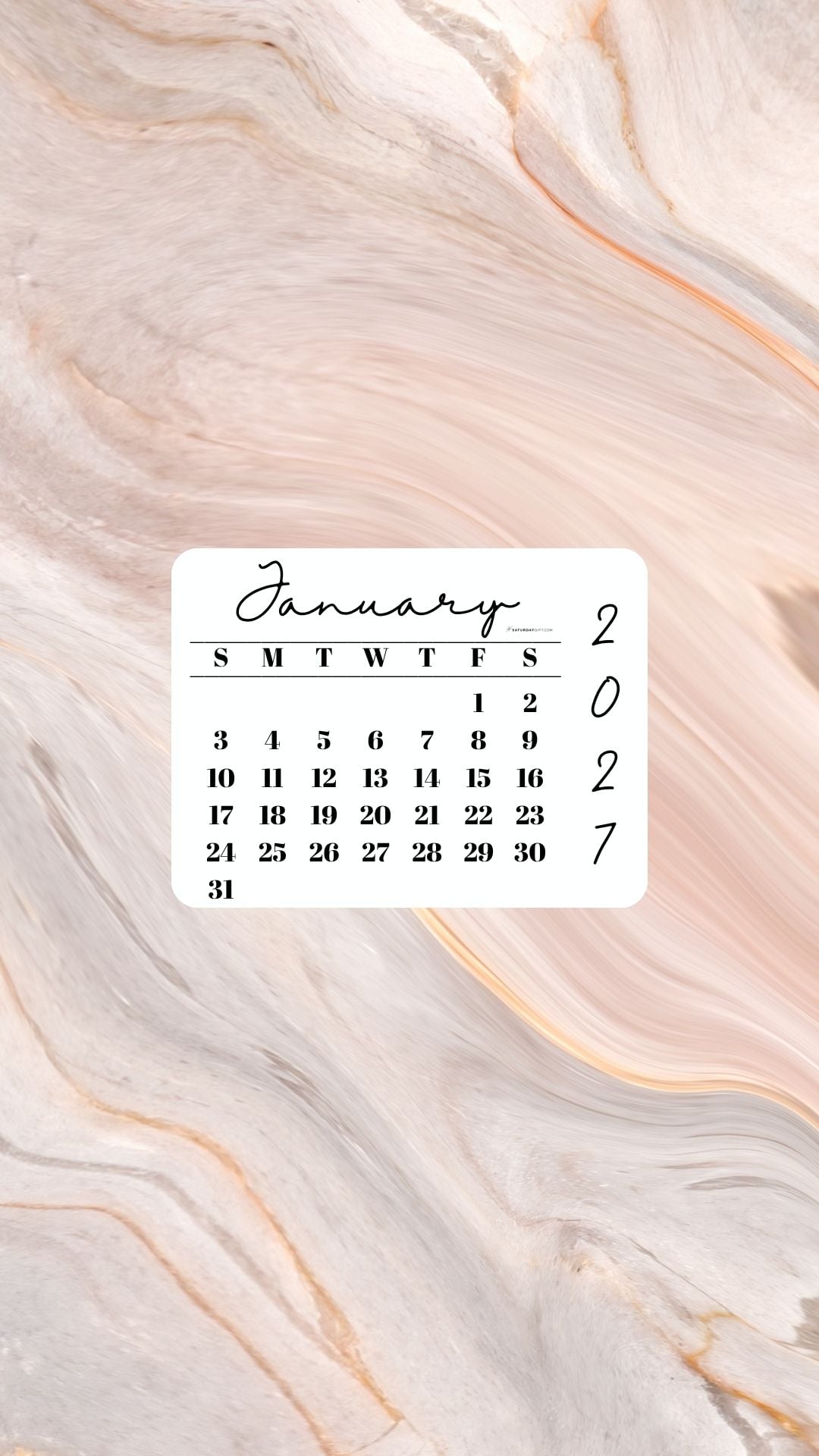 January 2027 Phone Wallpaper Background - Peach Marble | SaturdayGift