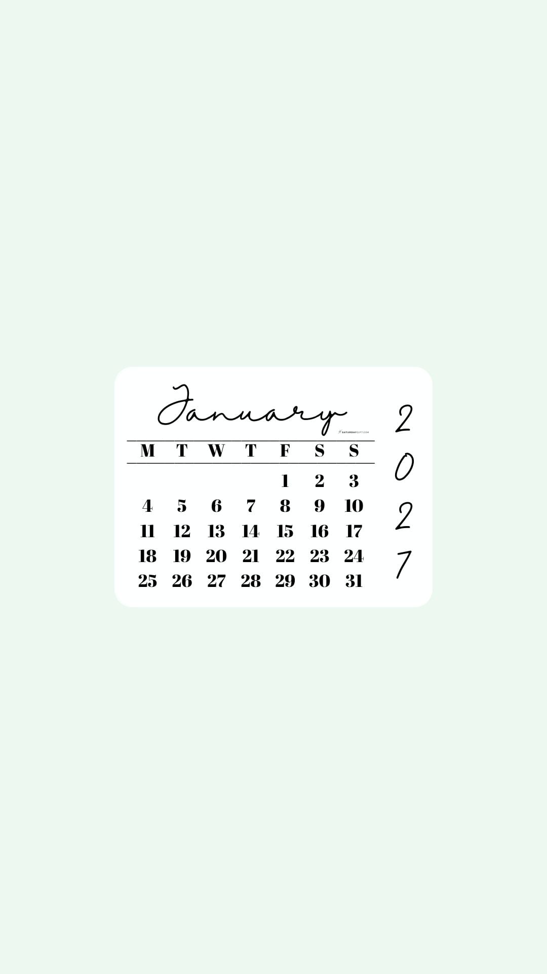 January 2027 Phone Wallpaper Background - Simple Green | SaturdayGift