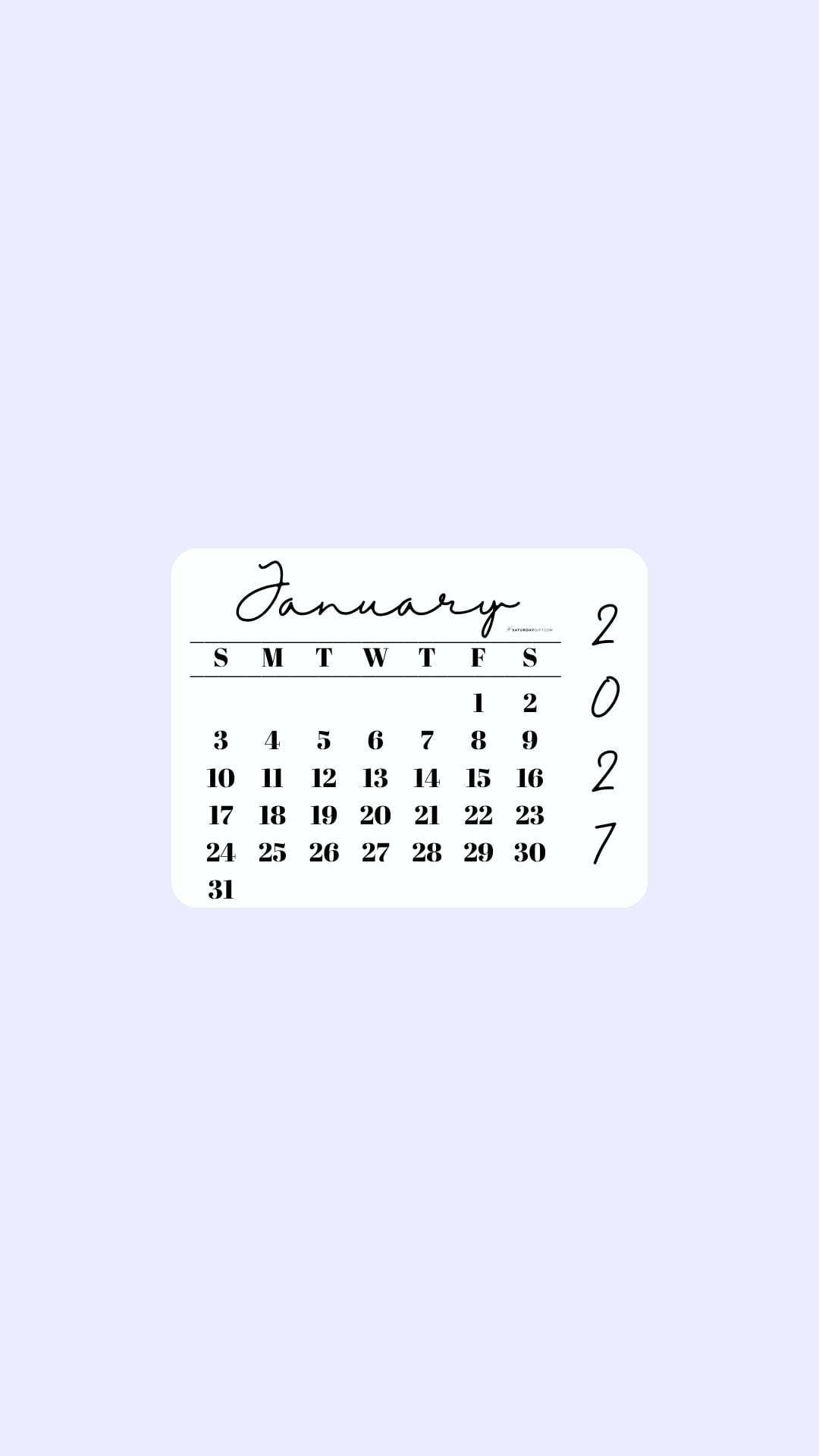 January 2027 Phone Wallpaper Background - Simple Lilac | SaturdayGift