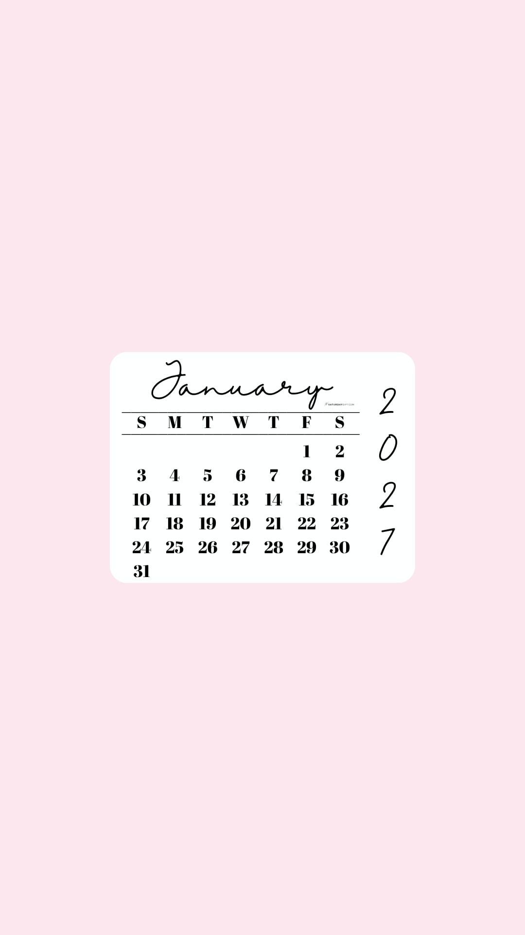 January 2027 Phone Wallpaper Background - Simple Pink | SaturdayGift