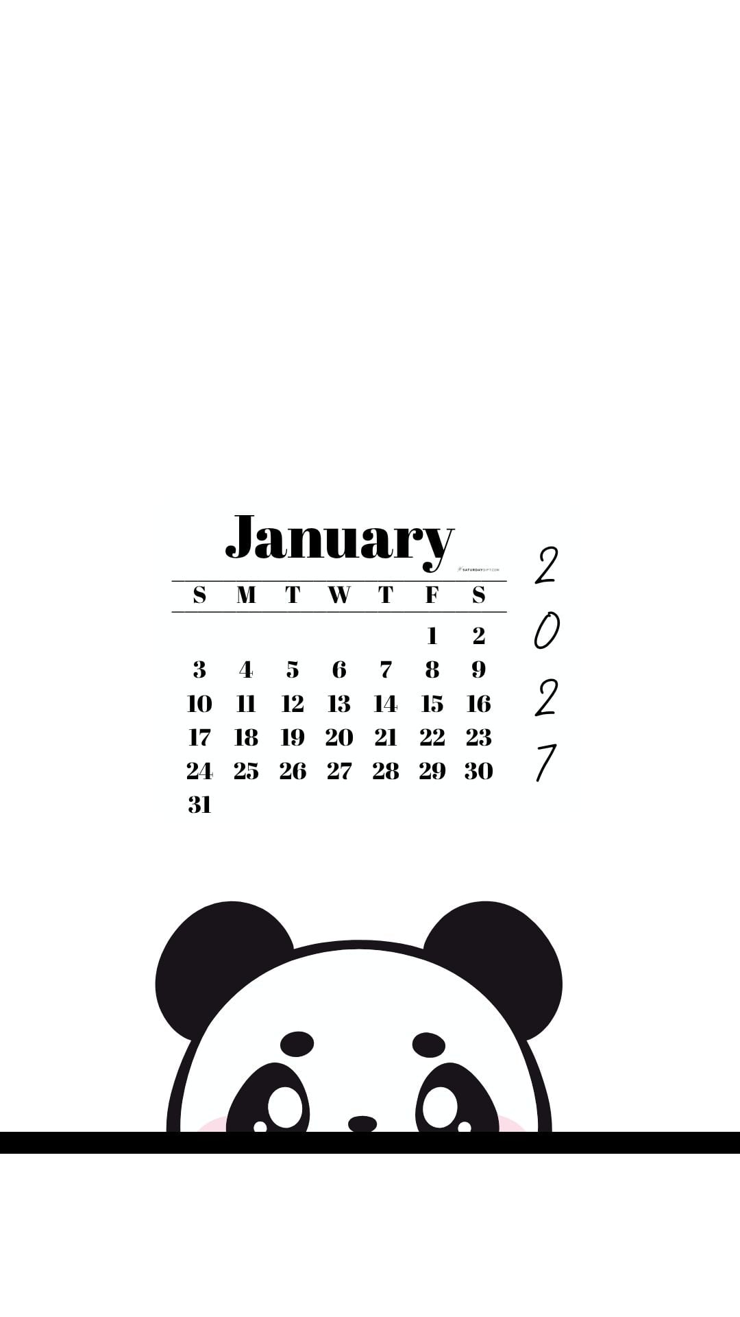January 2027 Wallpaper for Phone - Shy Panda | SaturdayGift