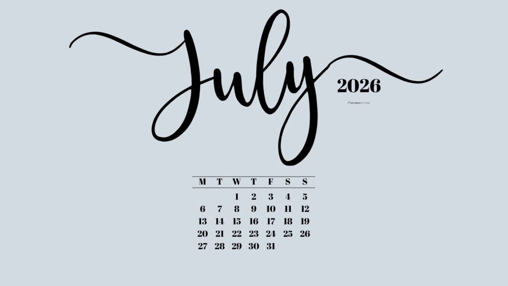 July 2026 Desktop Background Wallpaper - Grey | SaturdayGift