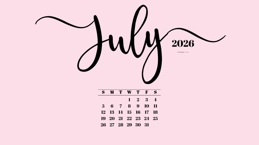 July 2026 Desktop Background Wallpaper - Pink | SaturdayGift