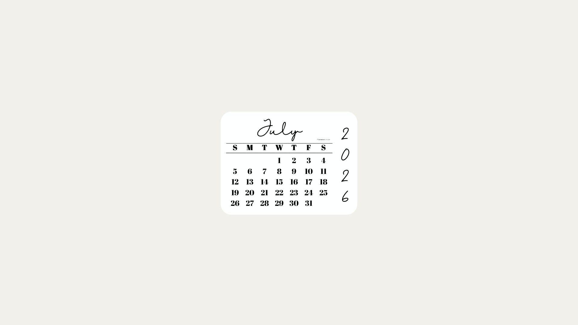 July 2026 Desktop Wallpaper Background - Minimal Beige | SaturdayGift