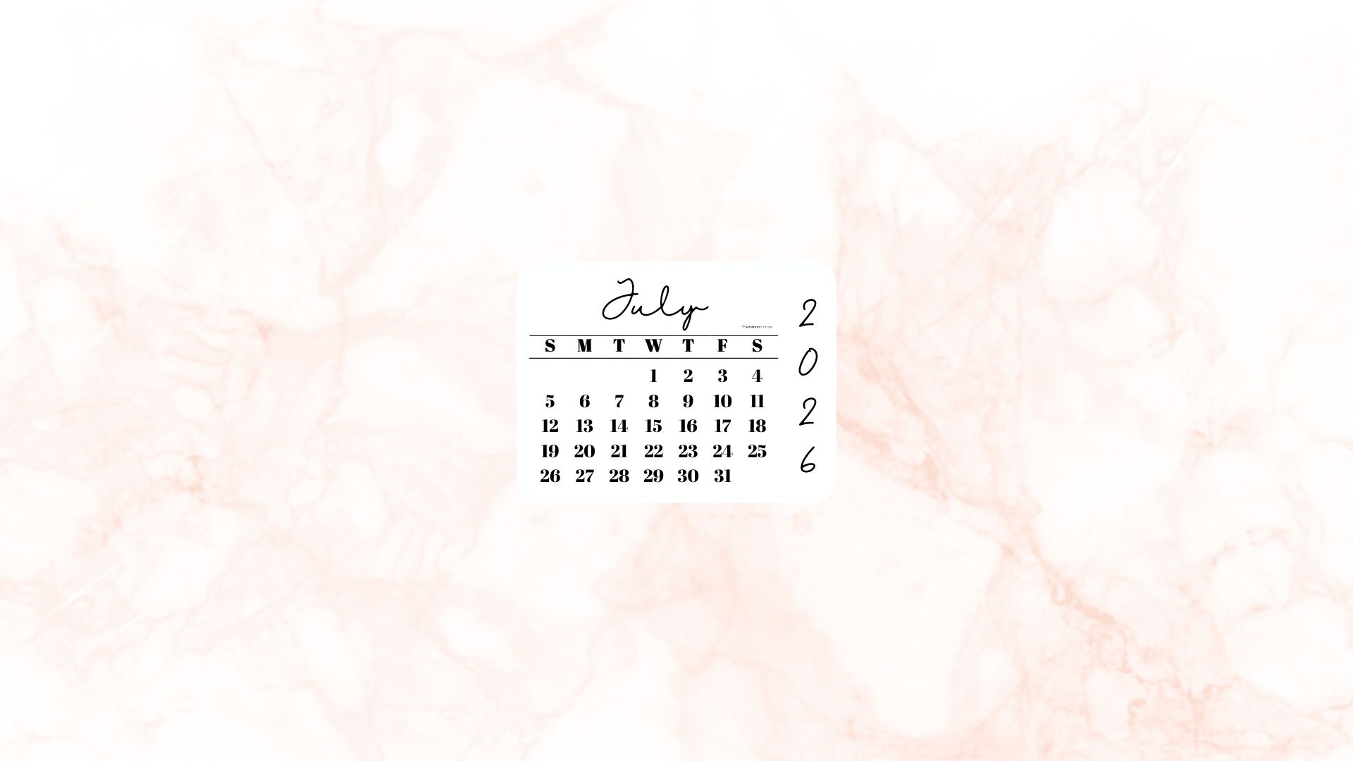 July 2026 Desktop Wallpaper Background - Peach | SaturdayGift