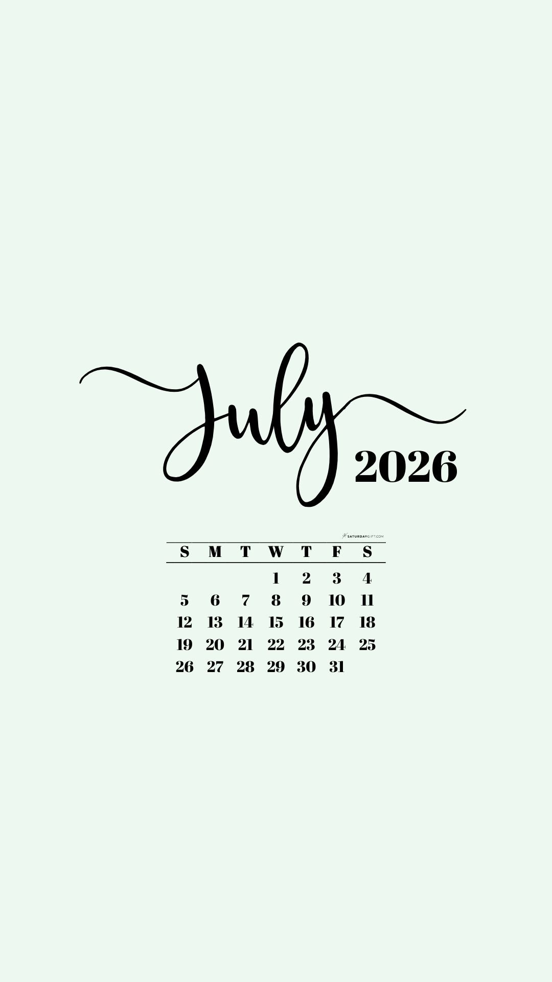 July 2026 Phone Background Wallpaper - Green | SaturdayGift