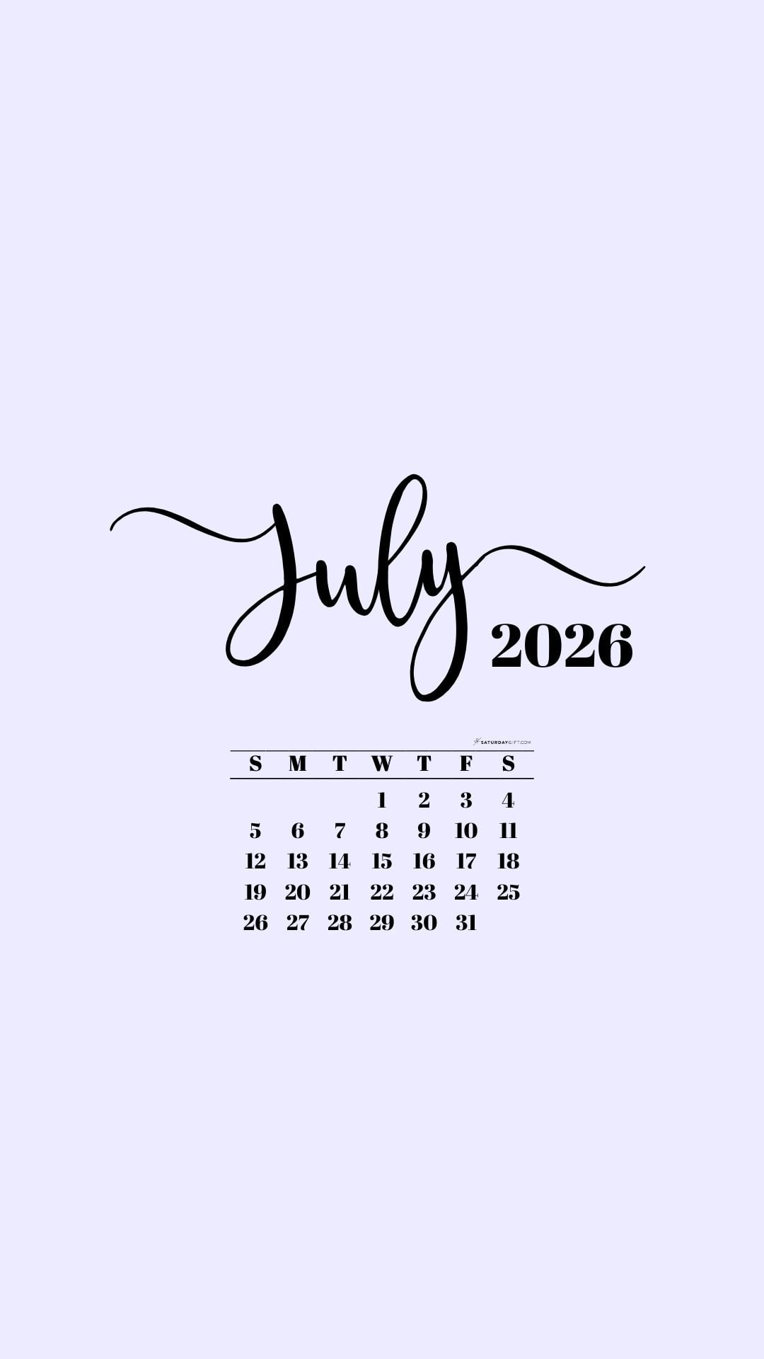 July 2026 Phone Background Wallpaper - Lilac | SaturdayGift
