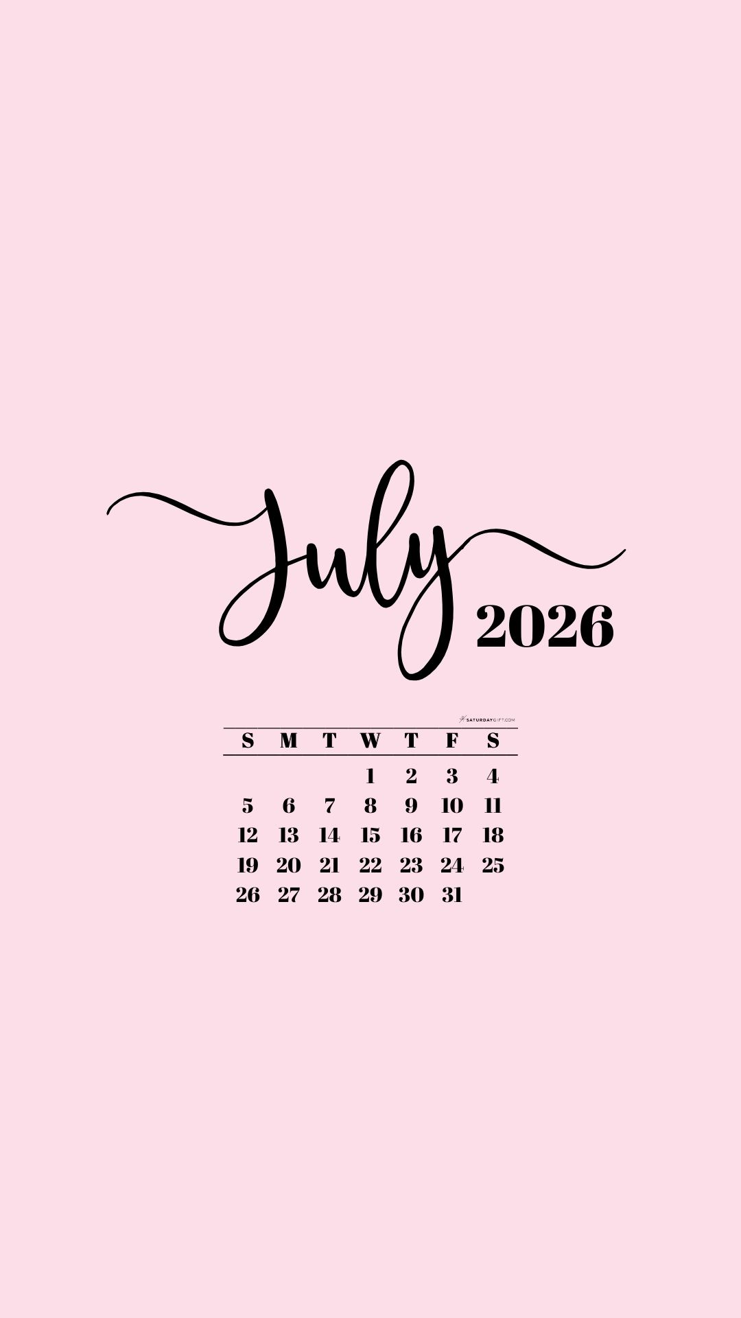 July 2026 Phone Background Wallpaper - Pink | SaturdayGift