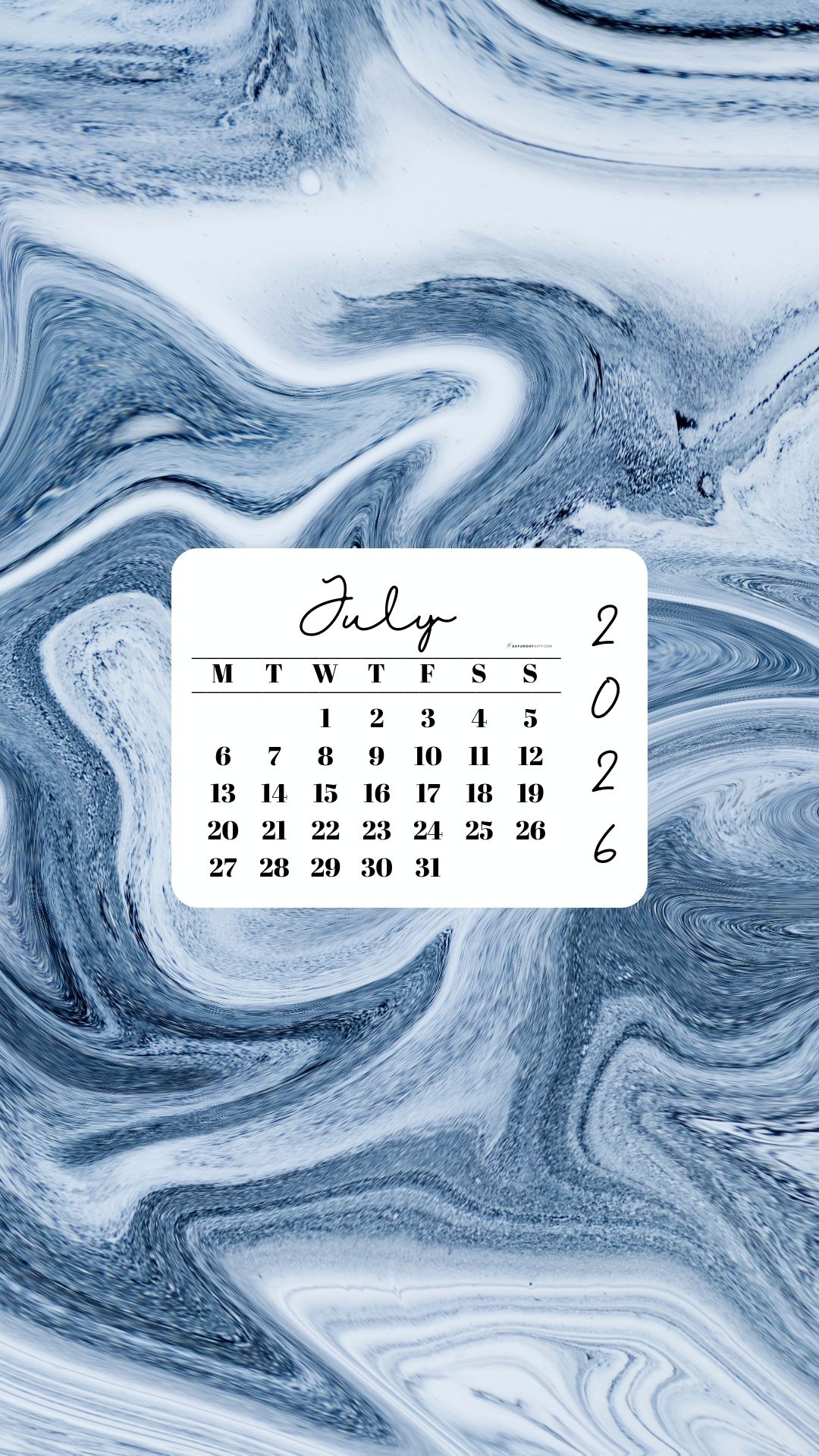 July 2026 Phone Wallpaper Background - Blue Marble | SaturdayGift