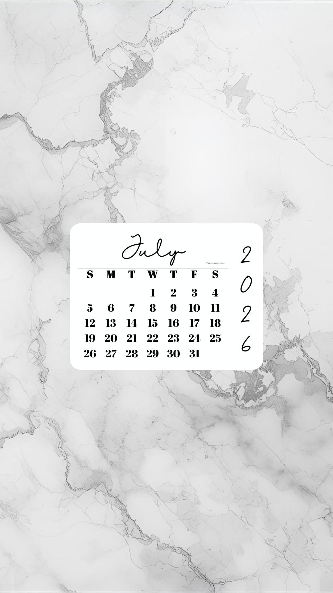 July 2026 Phone Wallpaper Background - Light Grey | SaturdayGift