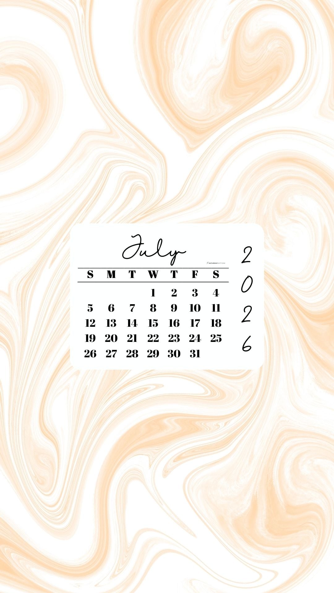 July 2026 Phone Wallpaper Background - Light Marble | SaturdayGift