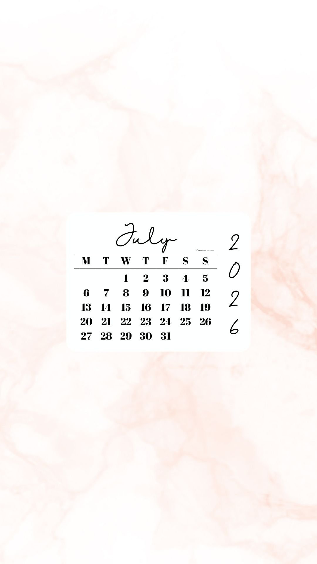 July 2026 Phone Wallpaper Background - Peach | SaturdayGift