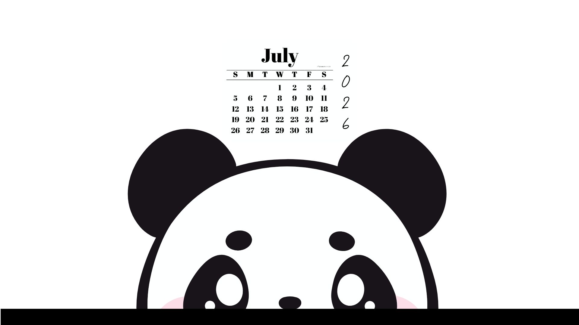 July 2026 Wallpaper for Desktop - Shy Panda | SaturdayGift
