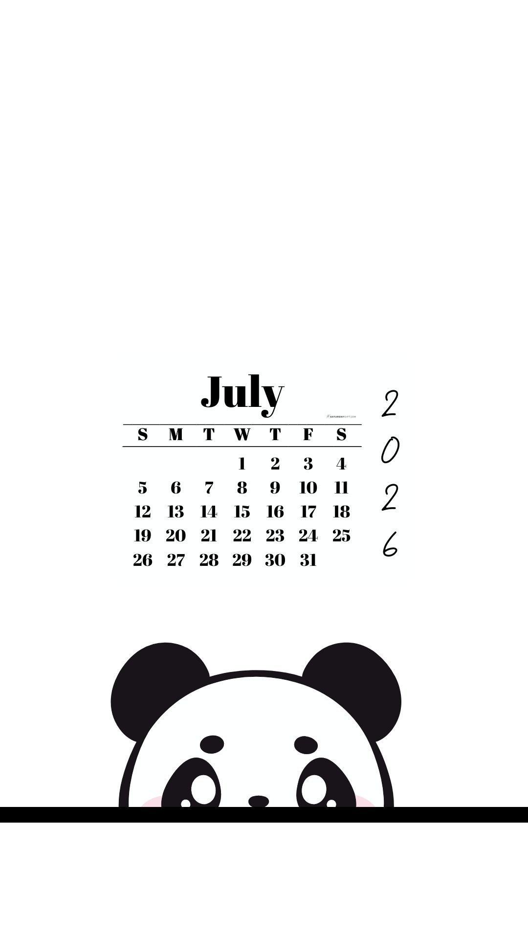 July 2026 Wallpaper for Phone - Shy Panda | SaturdayGift
