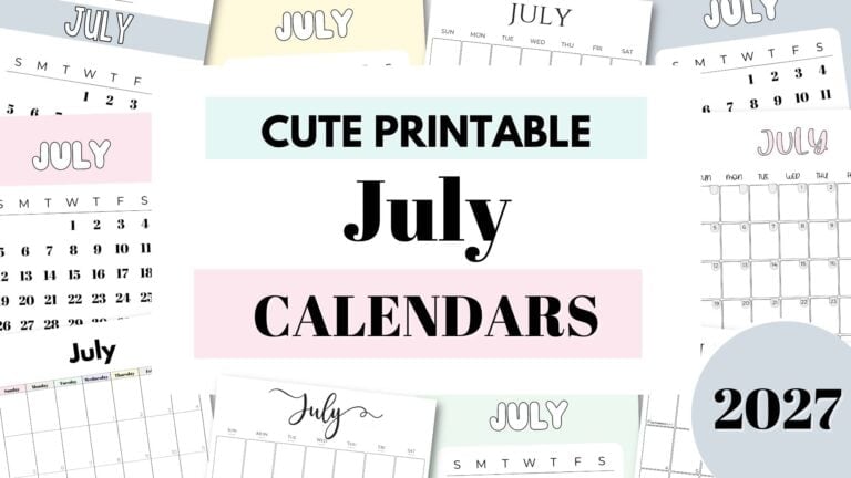 July 2027 Cute Free Printable Calendars by SaturdayGift