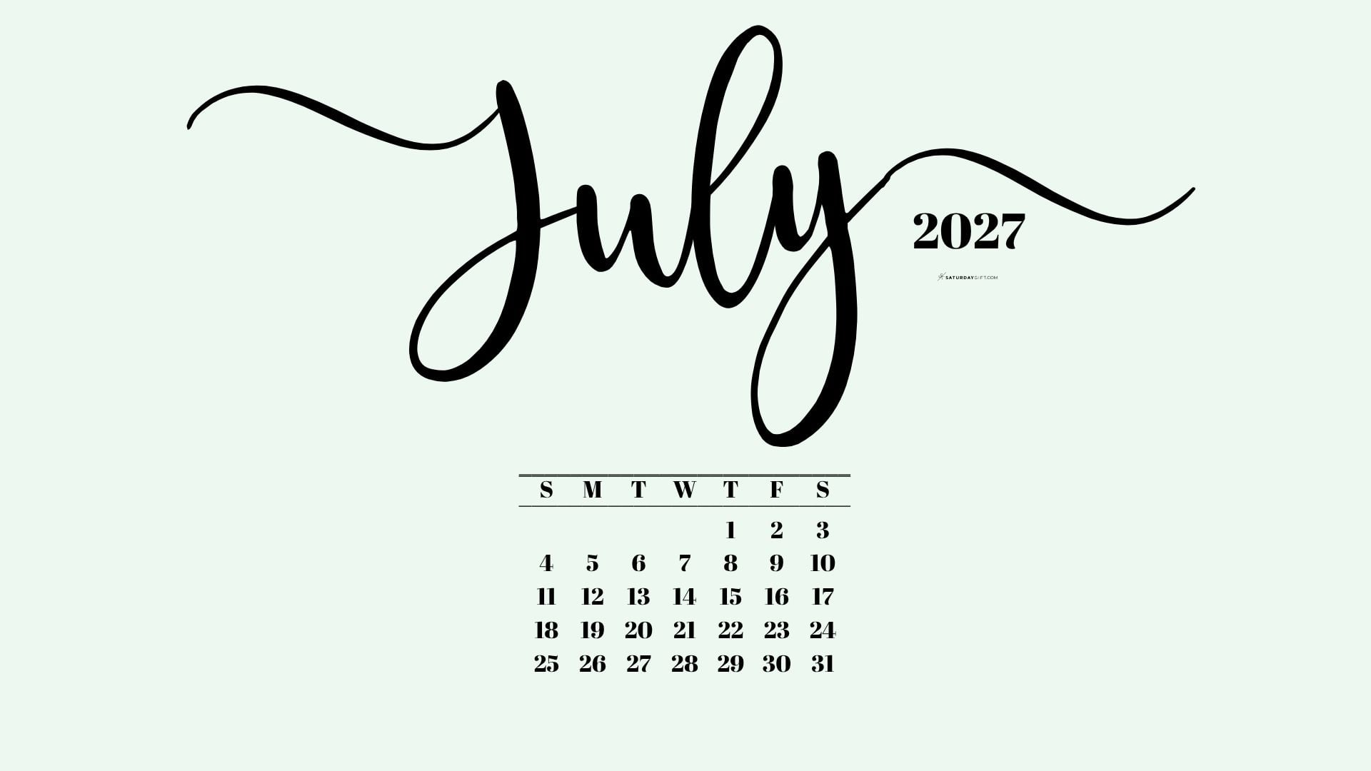 July 2027 Desktop Background Wallpaper - Green | SaturdayGift
