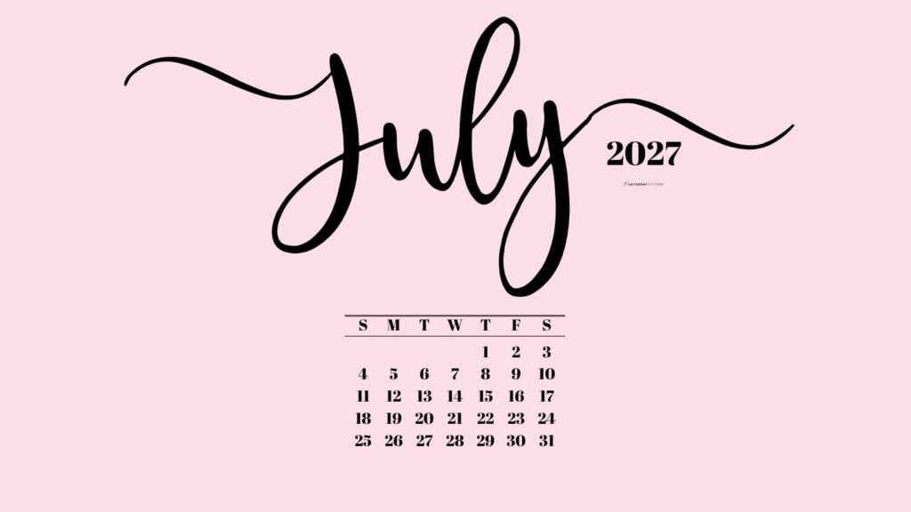 July 2027 Desktop Background Wallpaper - Pink | SaturdayGift