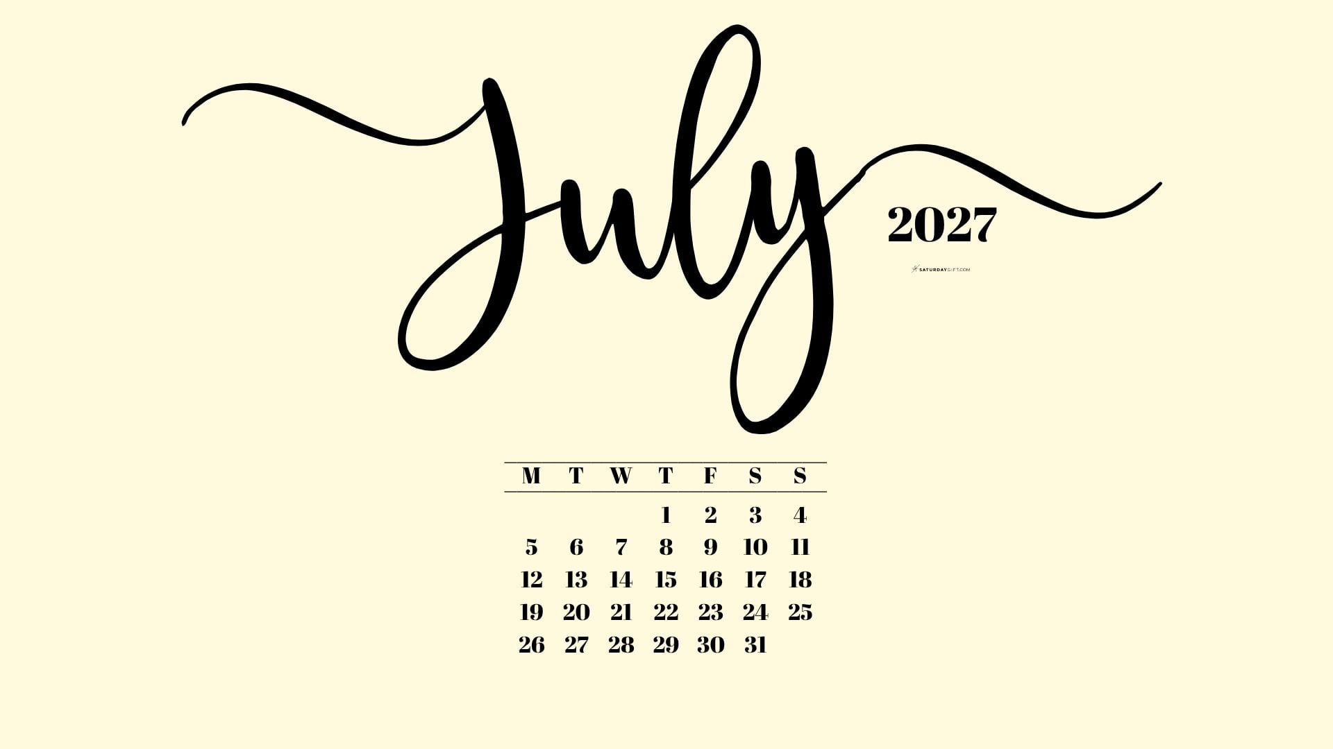July 2027 Desktop Background Wallpaper - Yellow | SaturdayGift