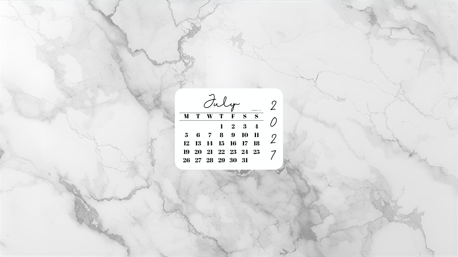 July 2027 Desktop Wallpaper Background - Light Grey | SaturdayGift